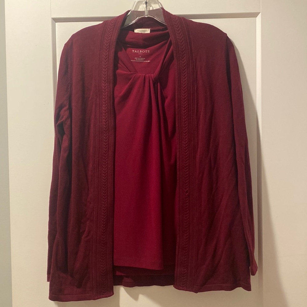 Talbots sleeveless top with cardigan sweater. Sizes small and petite